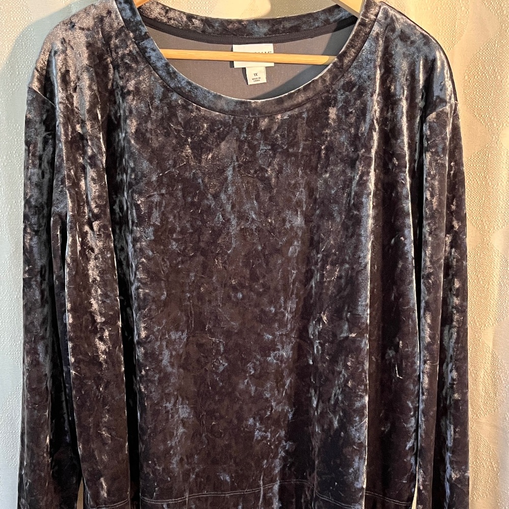 Silver Crushed Velvet Festive Top - 1X
